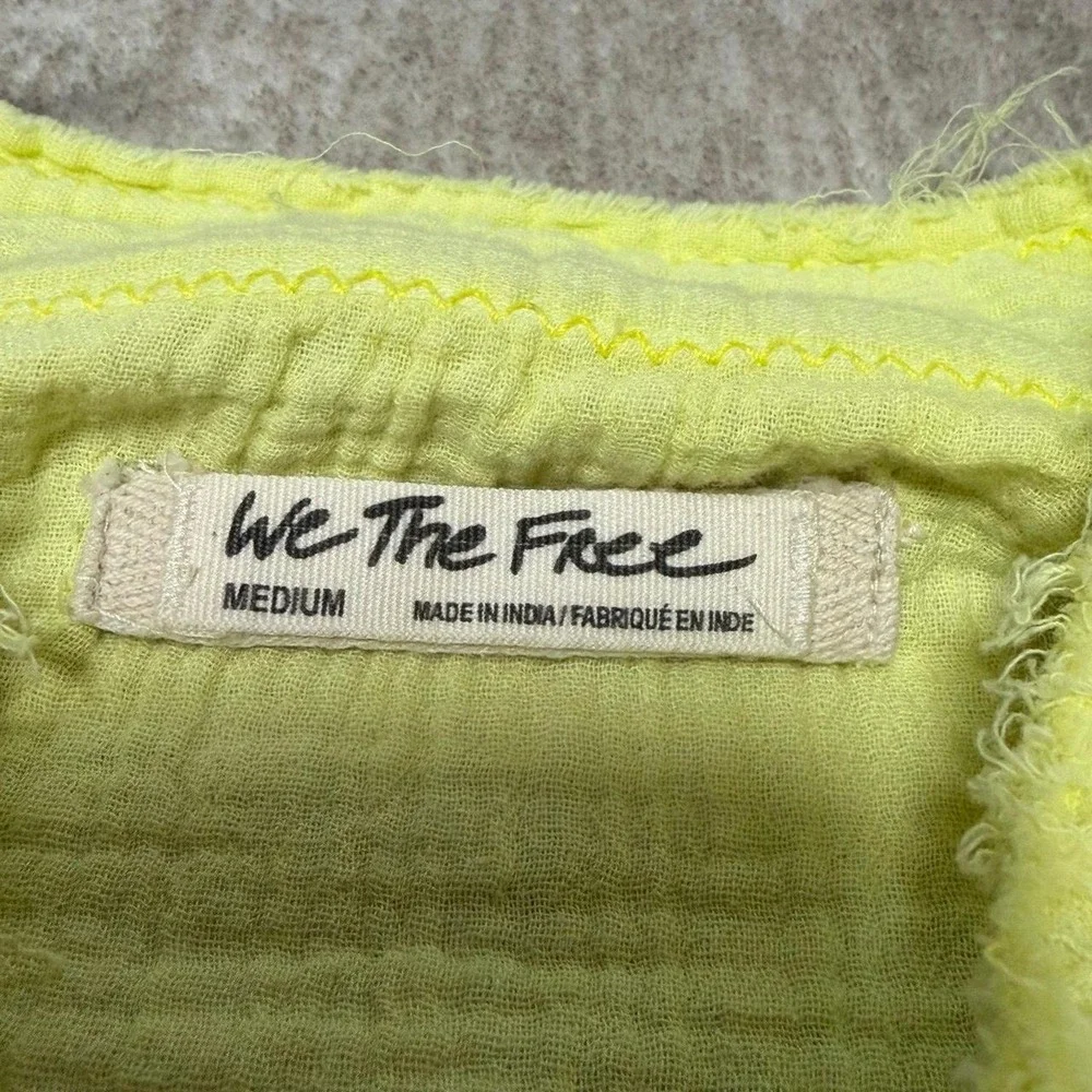 We The Free Free People Women's Medium Lime Green Gauze Button Down Tunic Top